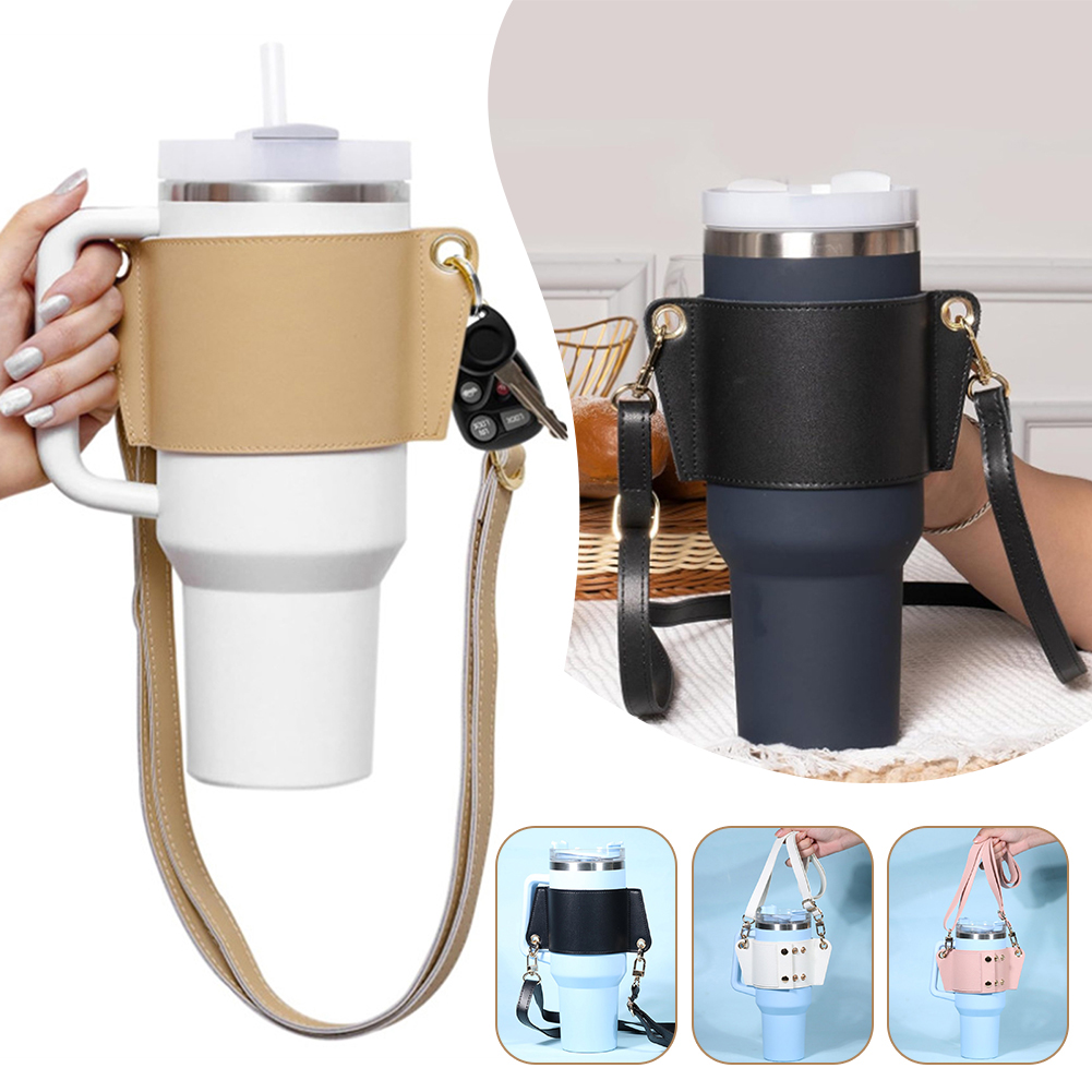 Travel Accessories Officeworks - Hoogwaardige Pu lederen bekerhoes Verstelbare riem