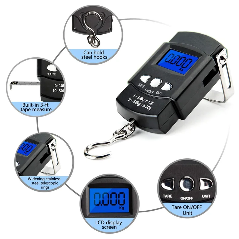 Luggage Scale Hanging - 50kg Digitale Hangweegschaal met 1m Meetlint,